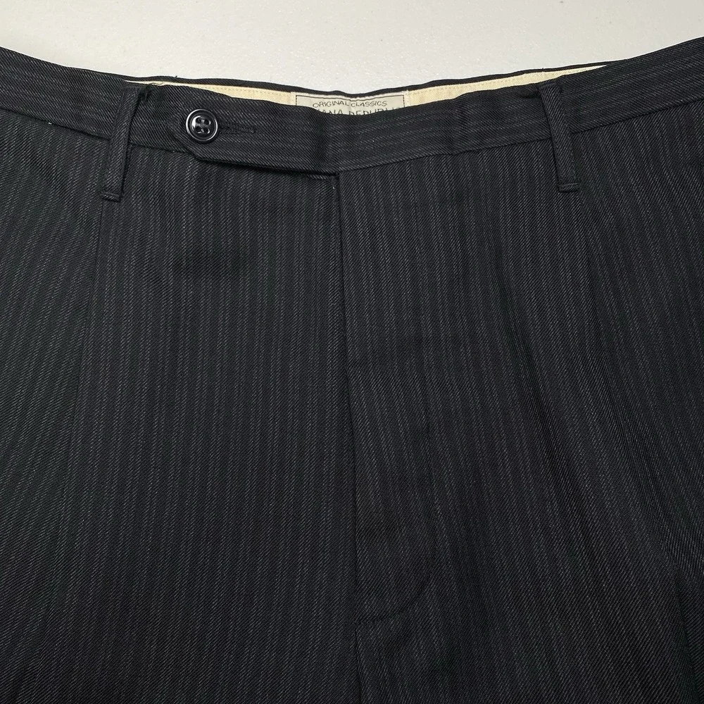 Y2K Banana Republic Dress Pants 32R (32x29 Cuffed) Button Fly Wool Black Stripe